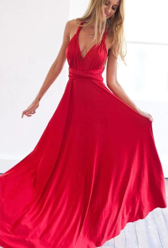 Hot Sale Chiffon Red Backless Strapless V Neck Prom Dresses