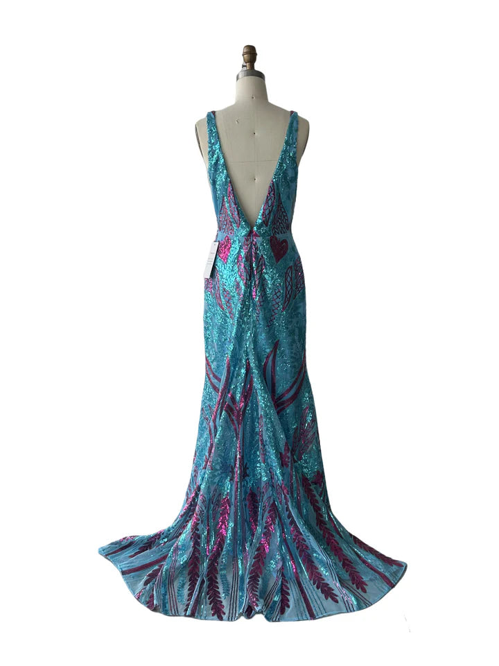 Trumpet/Mermaid V-Neck Sleeveless Floor-Length Long Prom Floral Dresses With Sequins