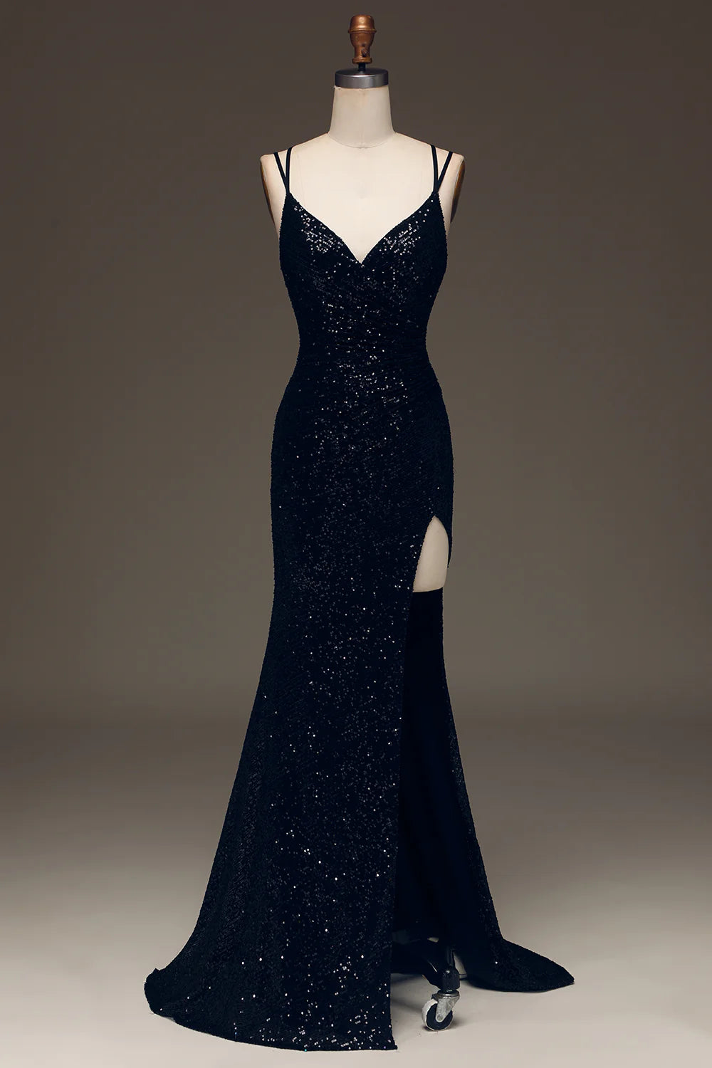 Amzcw Black Sparkly Sequin Mermaid Long Prom Dress With Slit