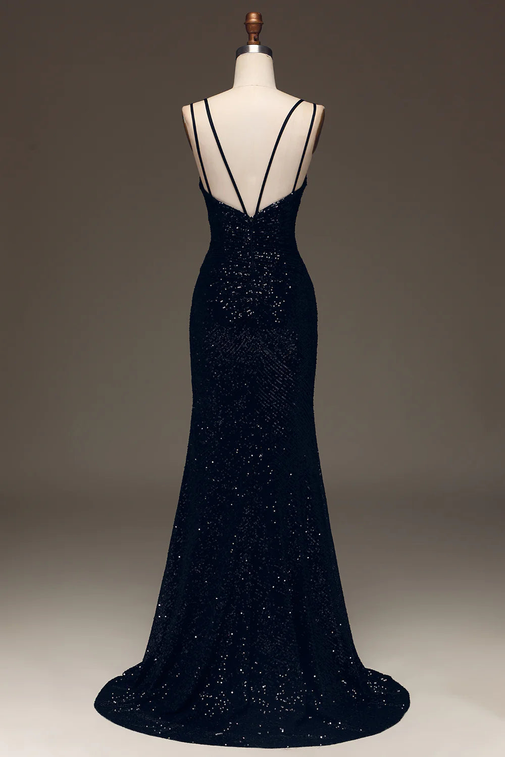Amzcw Black Sparkly Sequin Mermaid Long Prom Dress With Slit