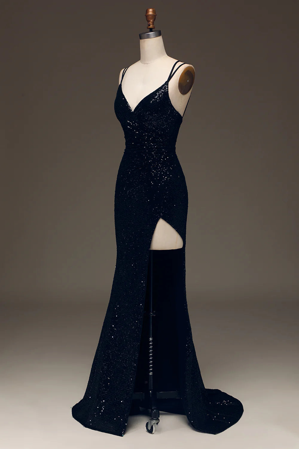 Amzcw Black Sparkly Sequin Mermaid Long Prom Dress With Slit