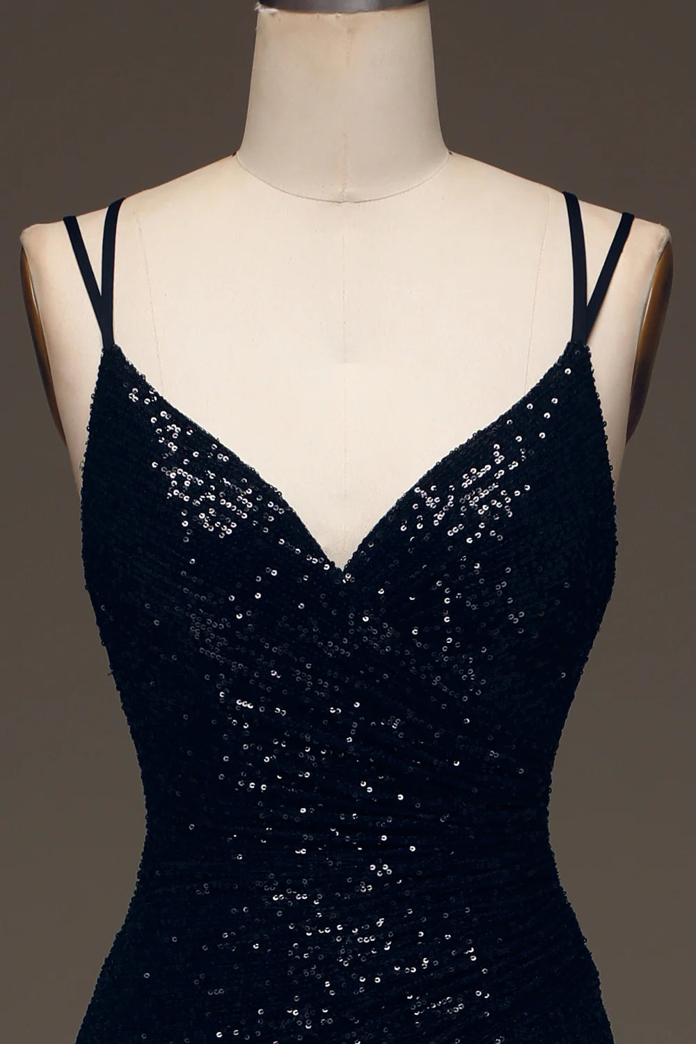 Amzcw Black Sparkly Sequin Mermaid Long Prom Dress With Slit