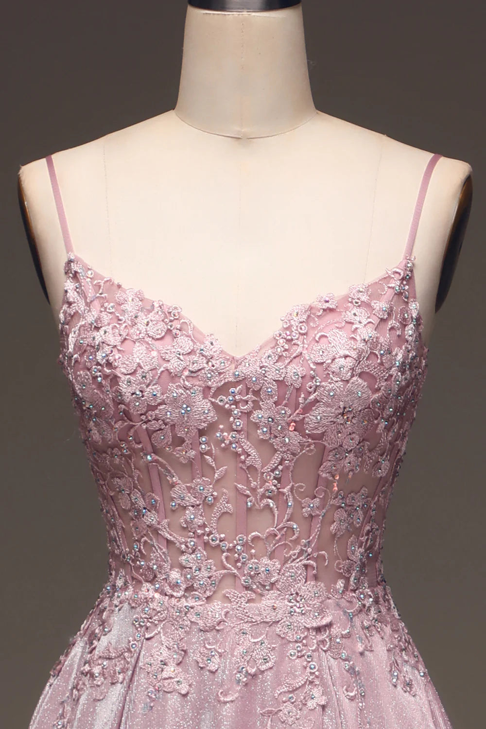 Amzcw Glitter Spaghetti Straps Blush Prom Dress with Beading
