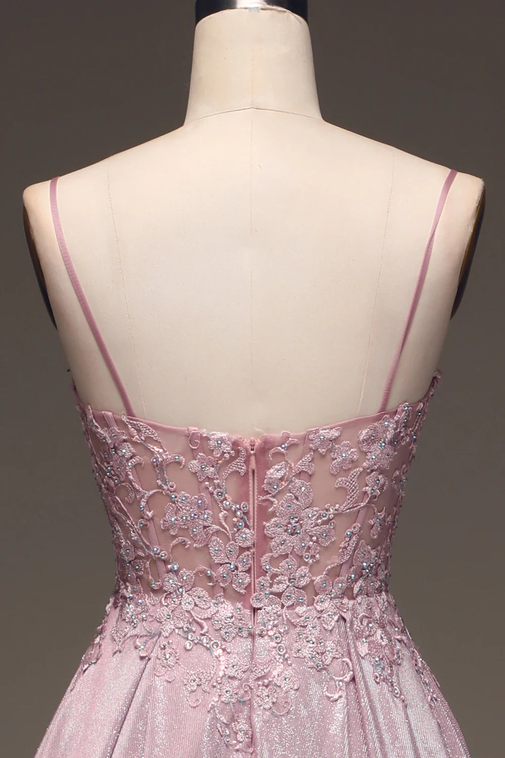 Amzcw Glitter Spaghetti Straps Blush Prom Dress with Beading