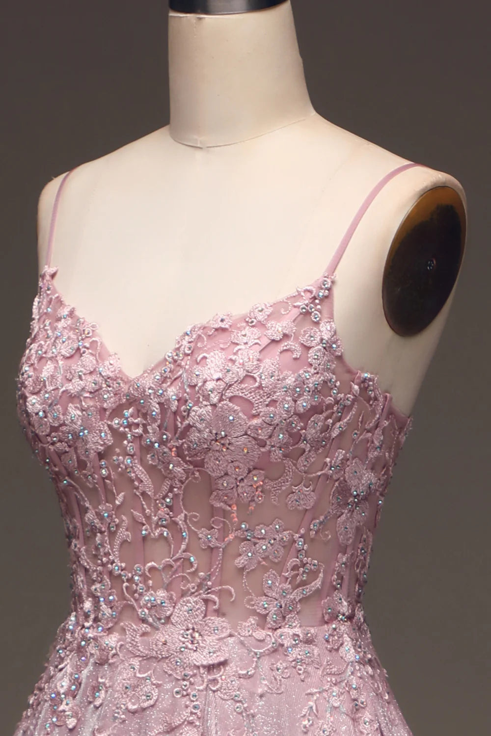 Amzcw Glitter Spaghetti Straps Blush Prom Dress with Beading