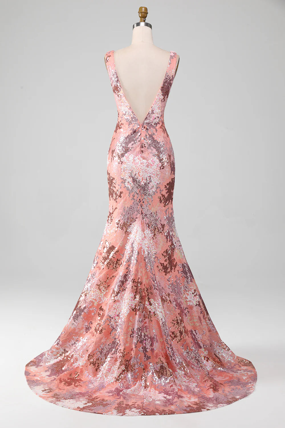 Amzcw Blush Sparkly Sequin Mermaid Long Prom Dress With Slit
