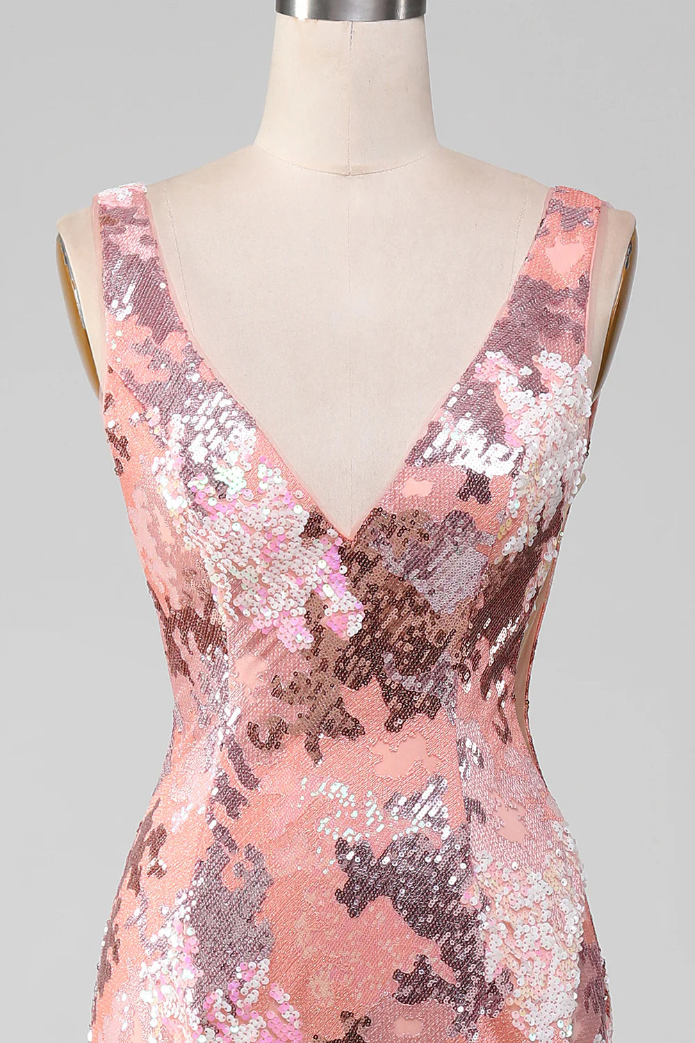 Amzcw Blush Sparkly Sequin Mermaid Long Prom Dress With Slit