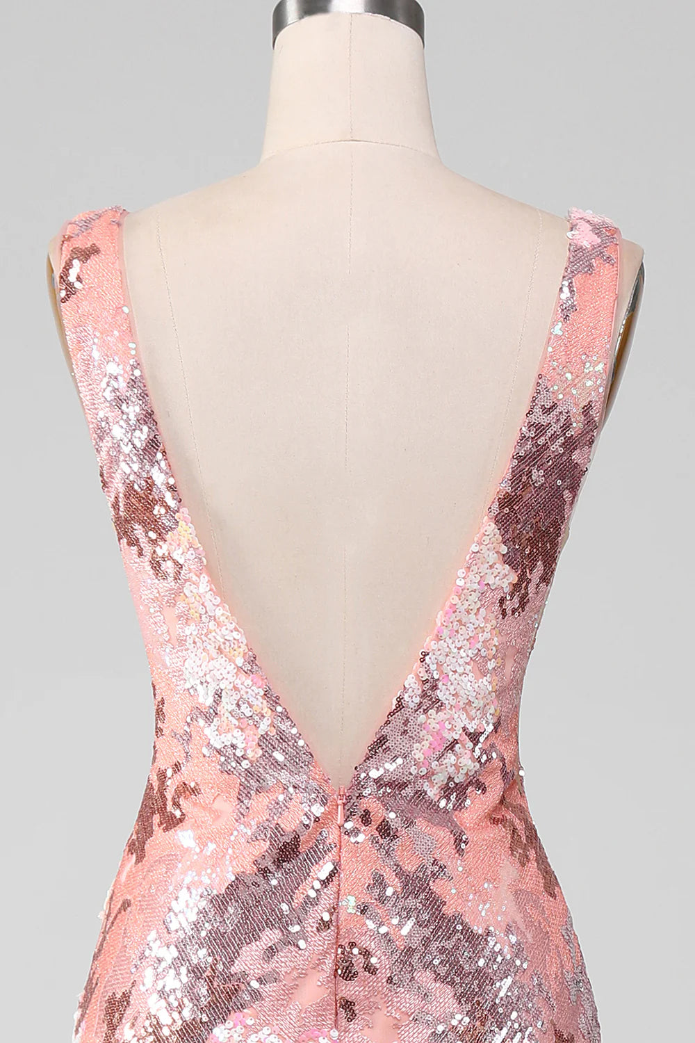 Amzcw Blush Sparkly Sequin Mermaid Long Prom Dress With Slit