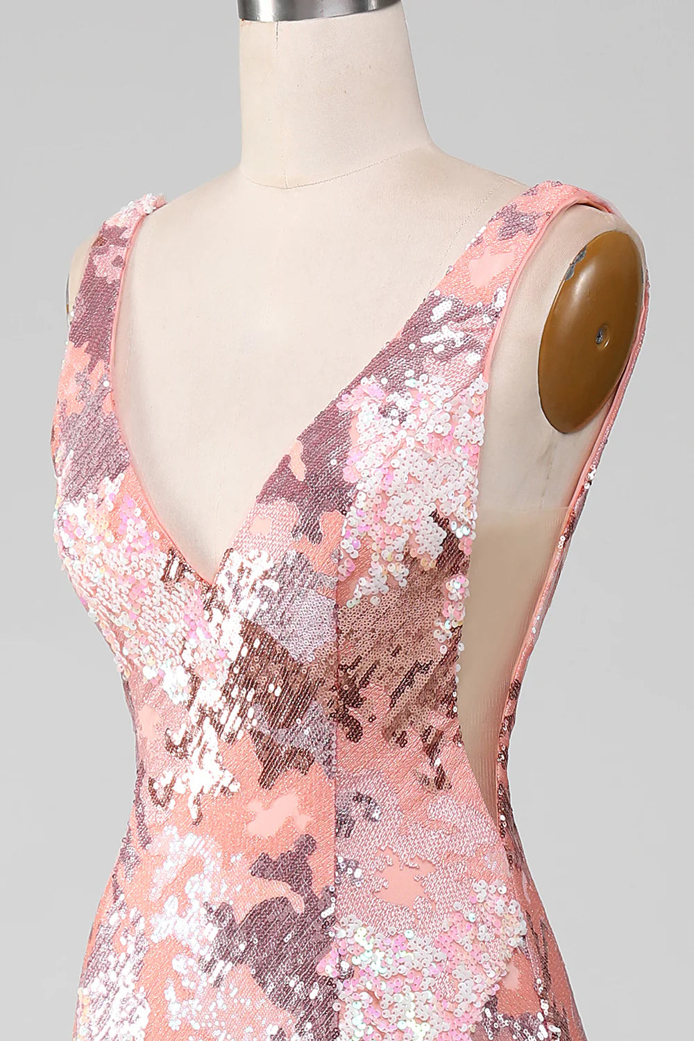 Amzcw Blush Sparkly Sequin Mermaid Long Prom Dress With Slit