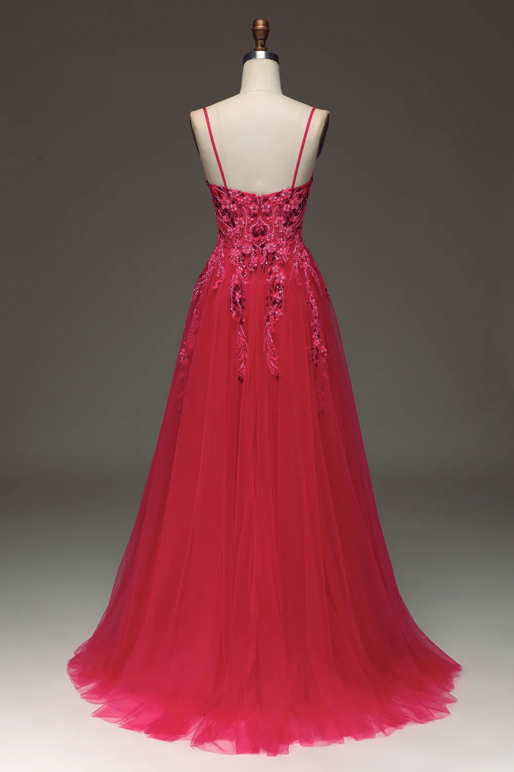 Amzcw Spaghetti Straps A Line Red Prom Dress with Appliques