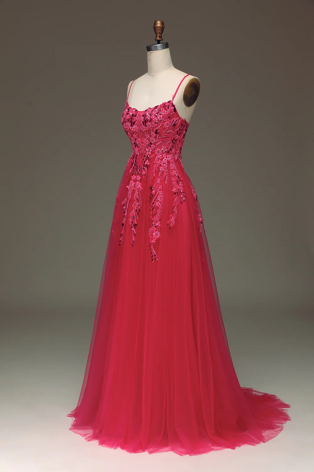 Amzcw Spaghetti Straps A Line Red Prom Dress with Appliques