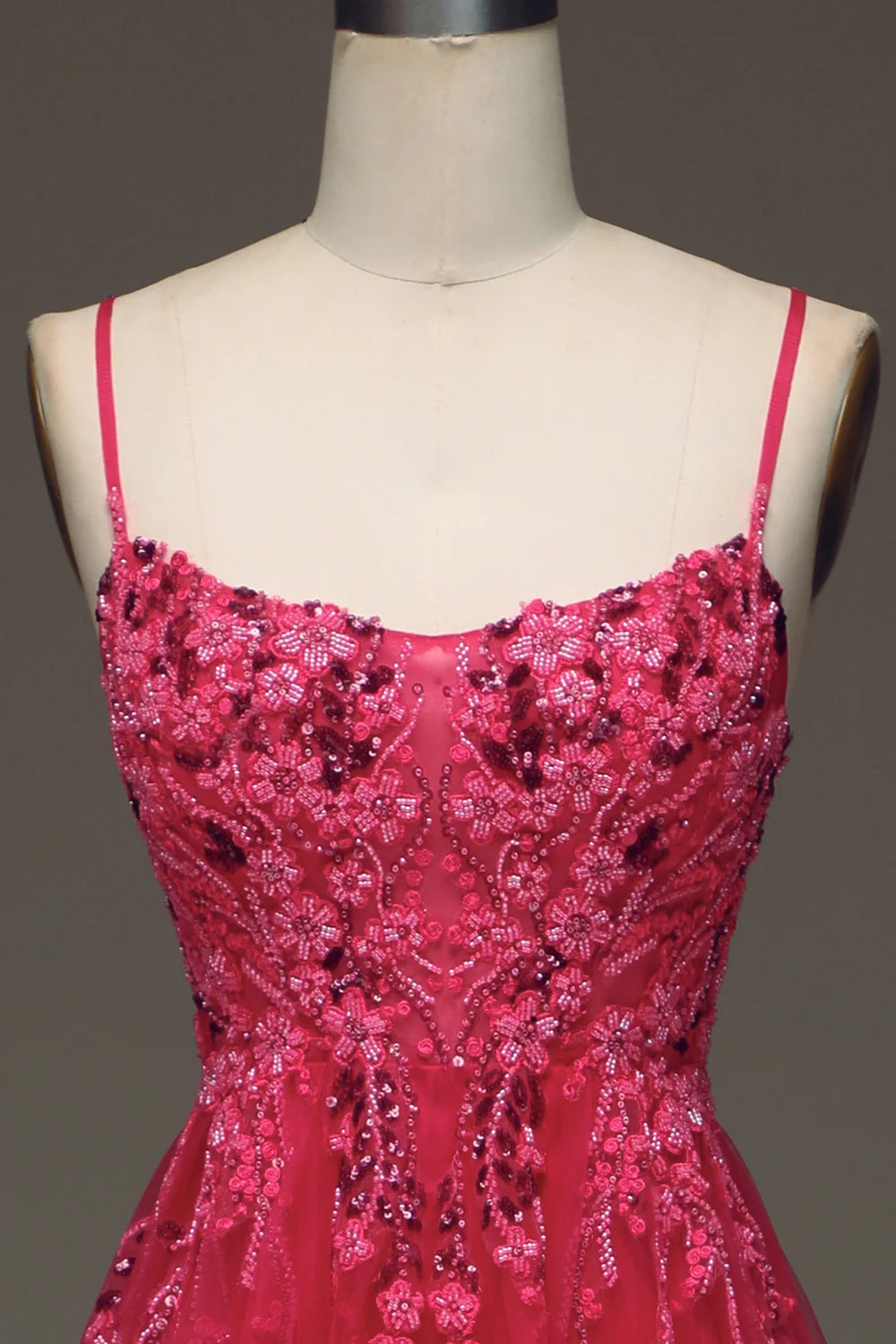 Amzcw Spaghetti Straps A Line Red Prom Dress with Appliques