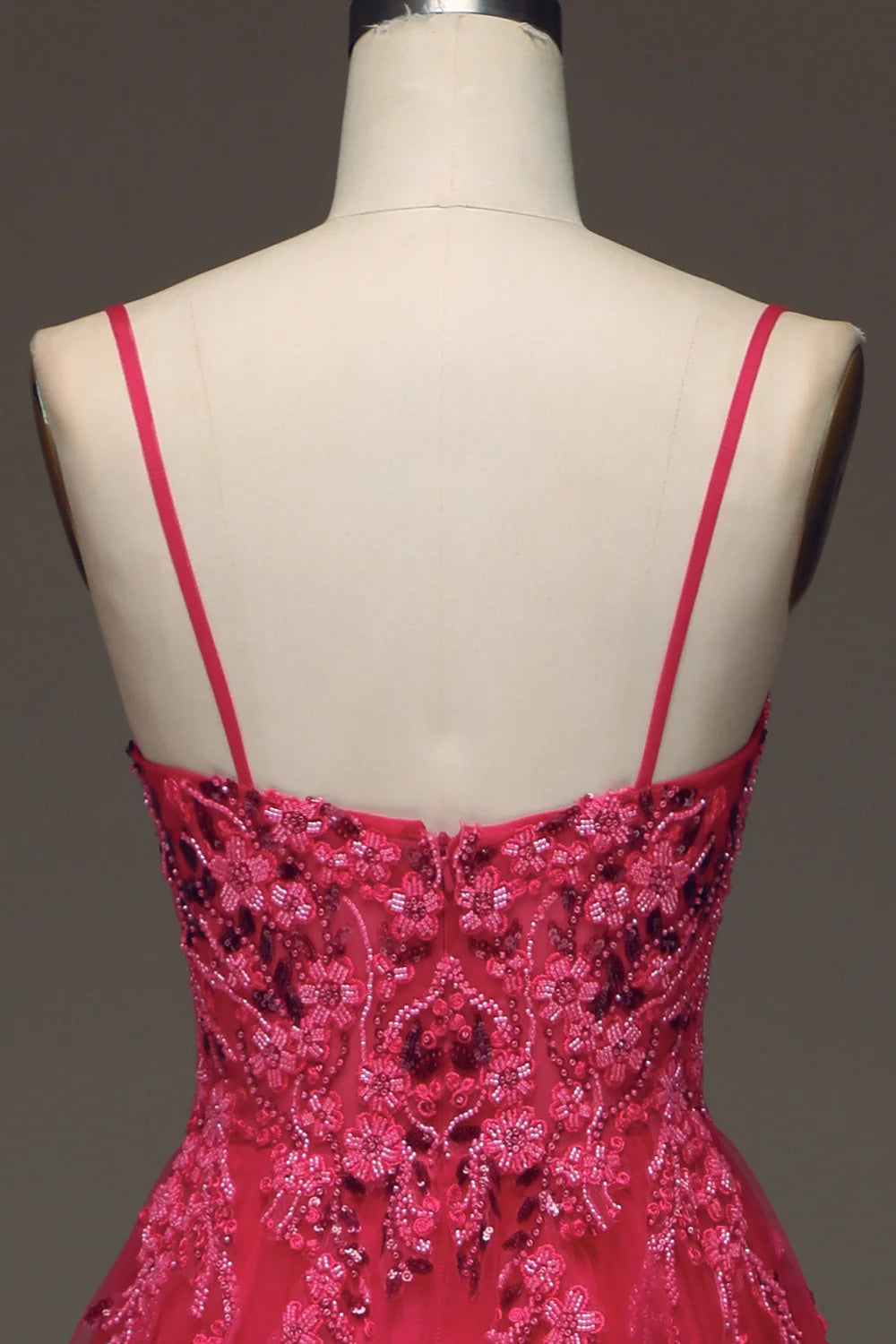 Amzcw Spaghetti Straps A Line Red Prom Dress with Appliques
