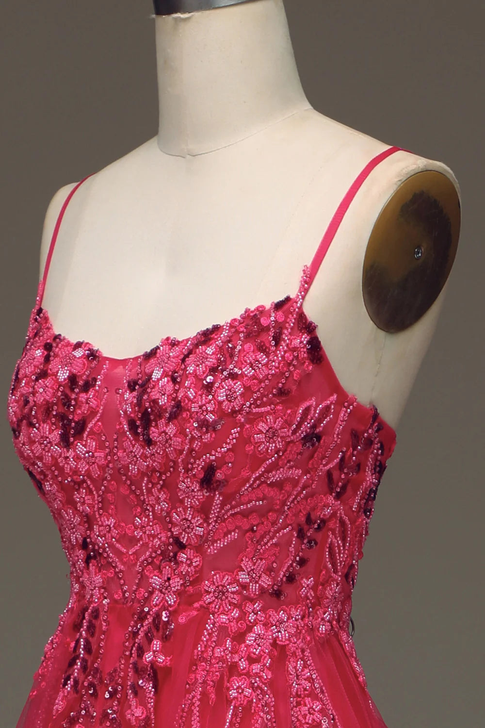 Amzcw Spaghetti Straps A Line Red Prom Dress with Appliques