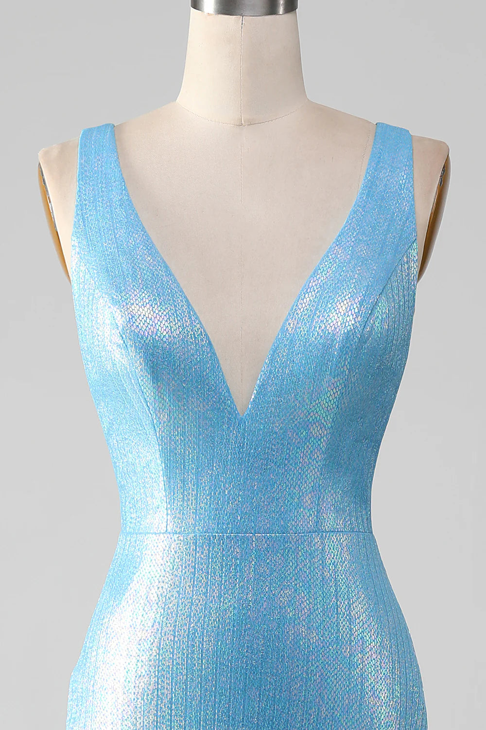 Amzcw Glitter Blue V-neck Mermaid Prom Dress