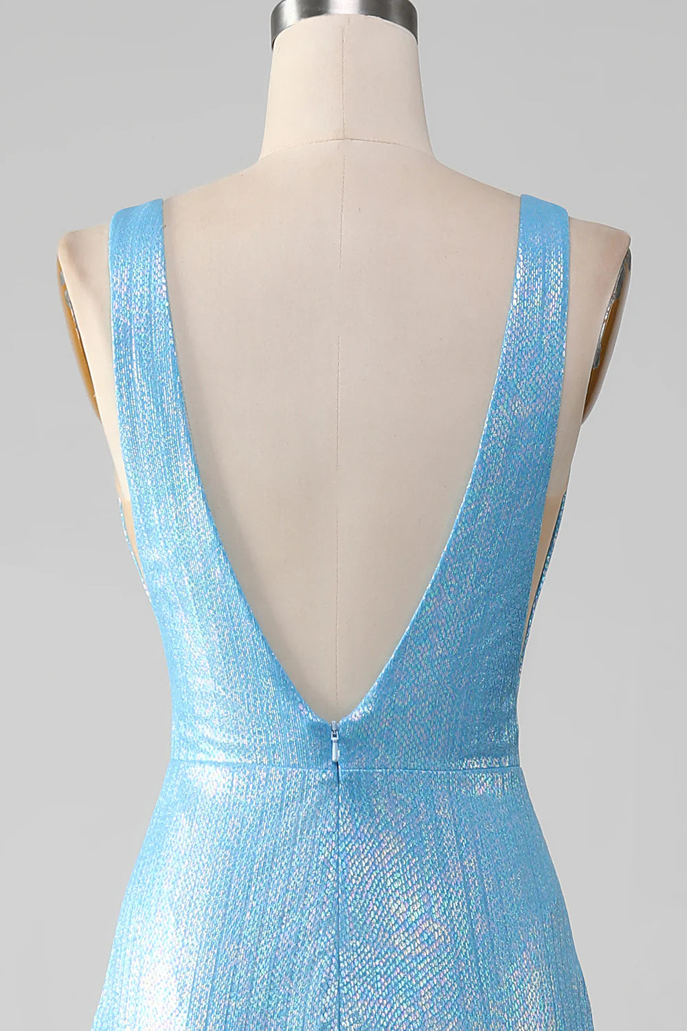 Amzcw Glitter Blue V-neck Mermaid Prom Dress