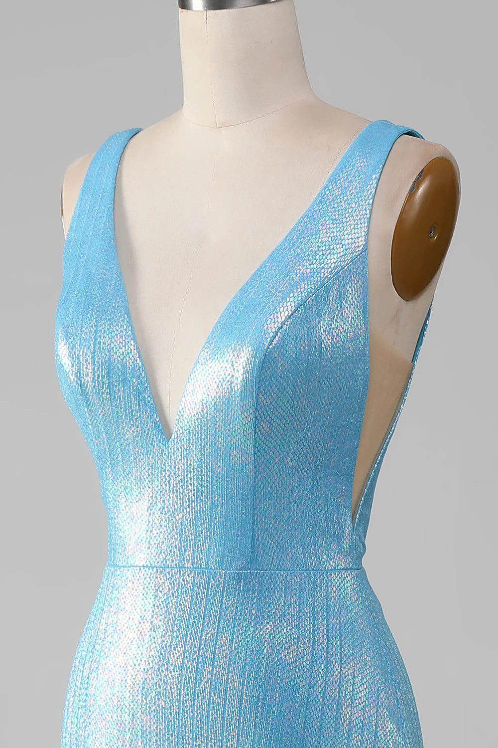 Amzcw Glitter Blue V-neck Mermaid Prom Dress