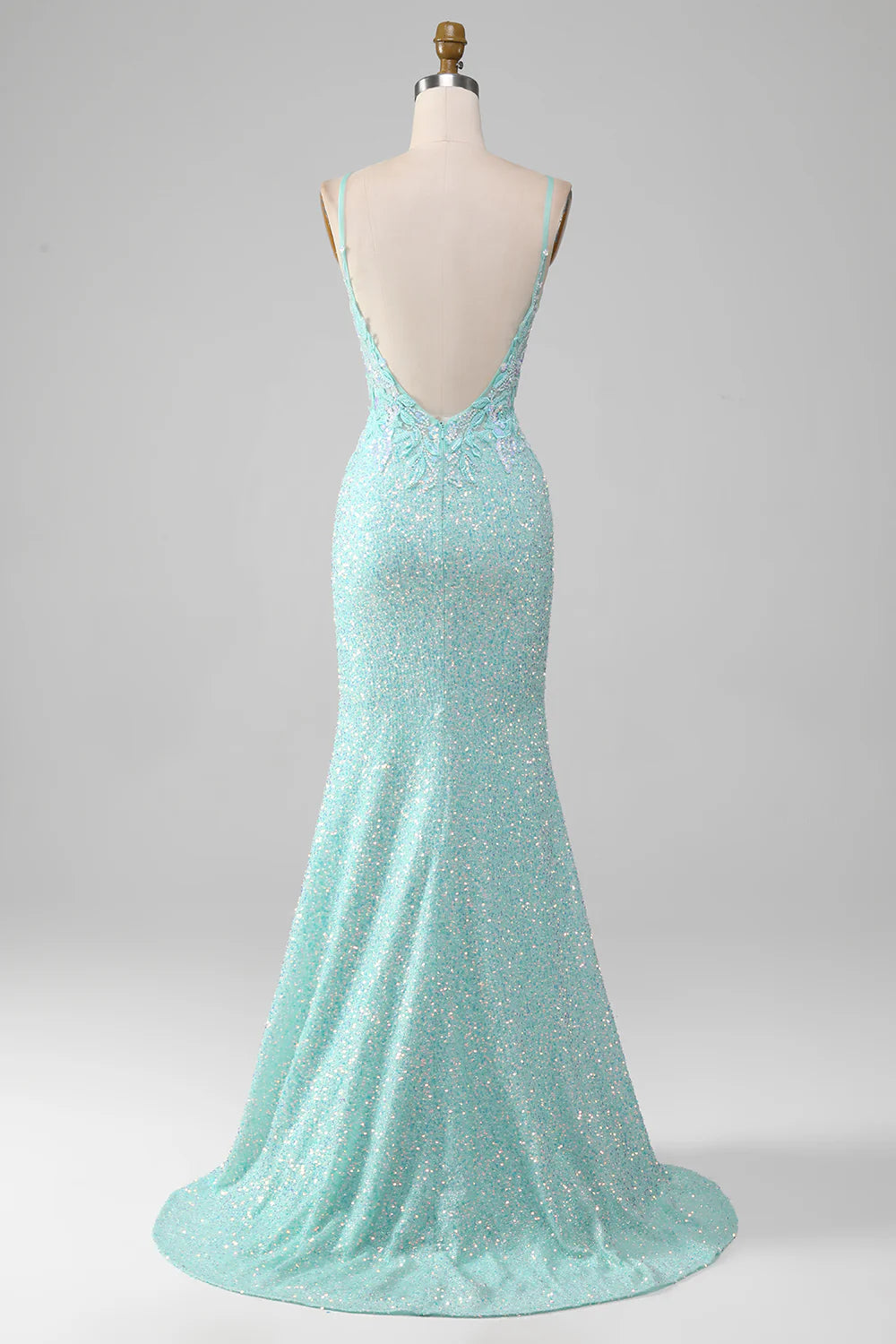 Amzcw Sequins Light Green Sparkly Mermaid Prom Dress with Slit