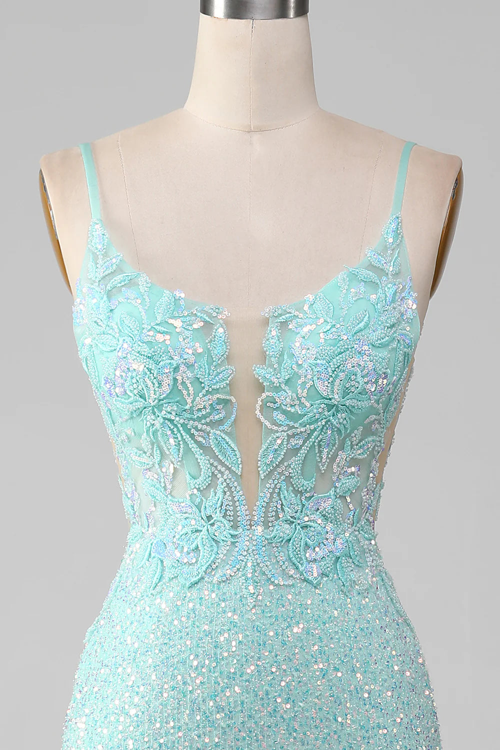 Amzcw Sequins Light Green Sparkly Mermaid Prom Dress with Slit