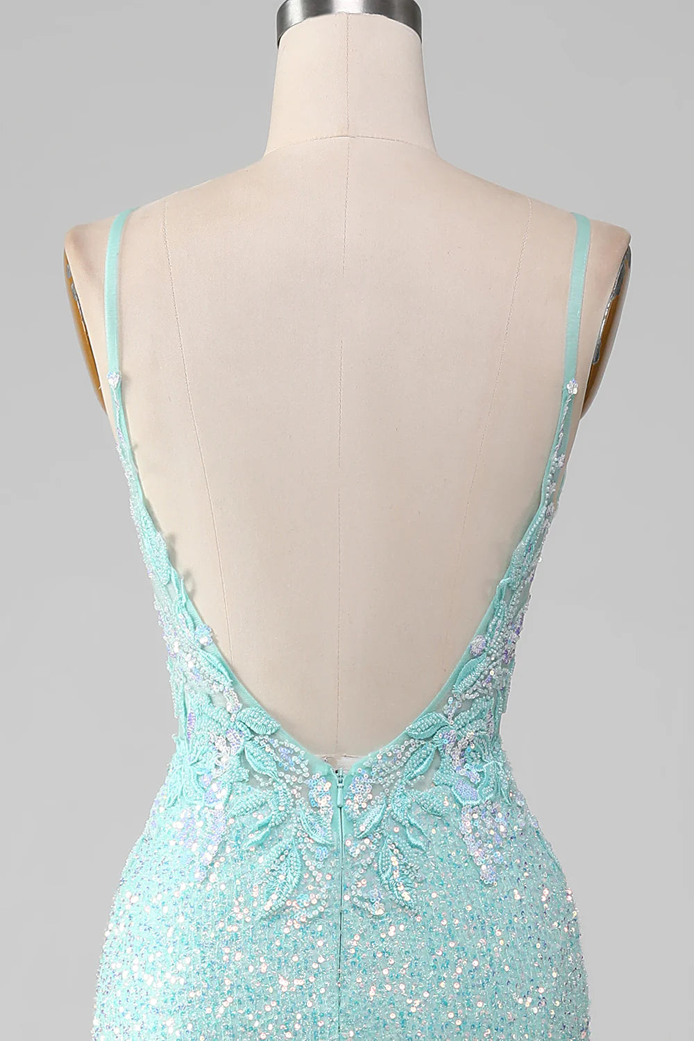 Amzcw Sequins Light Green Sparkly Mermaid Prom Dress with Slit
