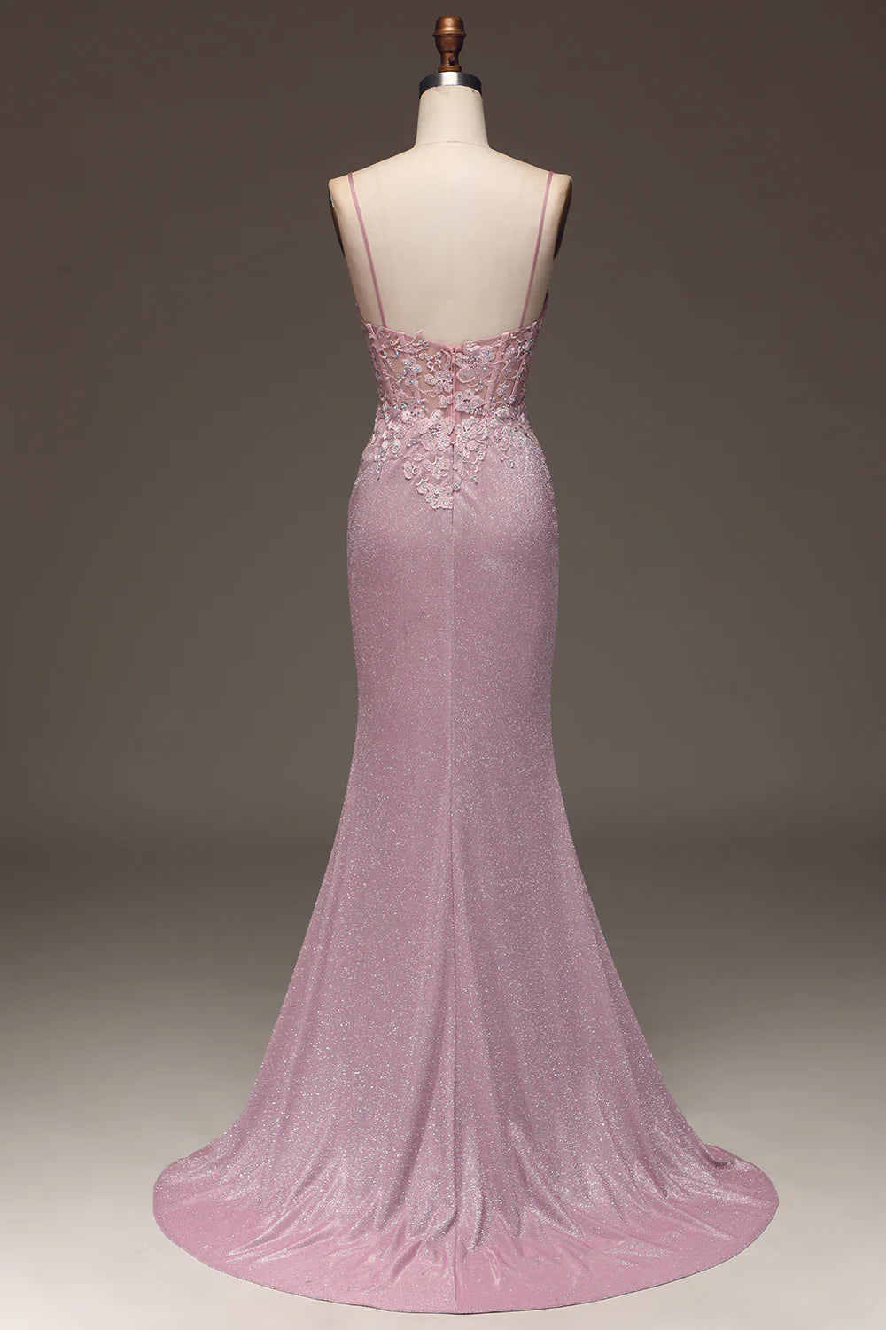 Amzcw Glitter Blush Mermaid Spaghetti Straps Long Prom Dress with Beading