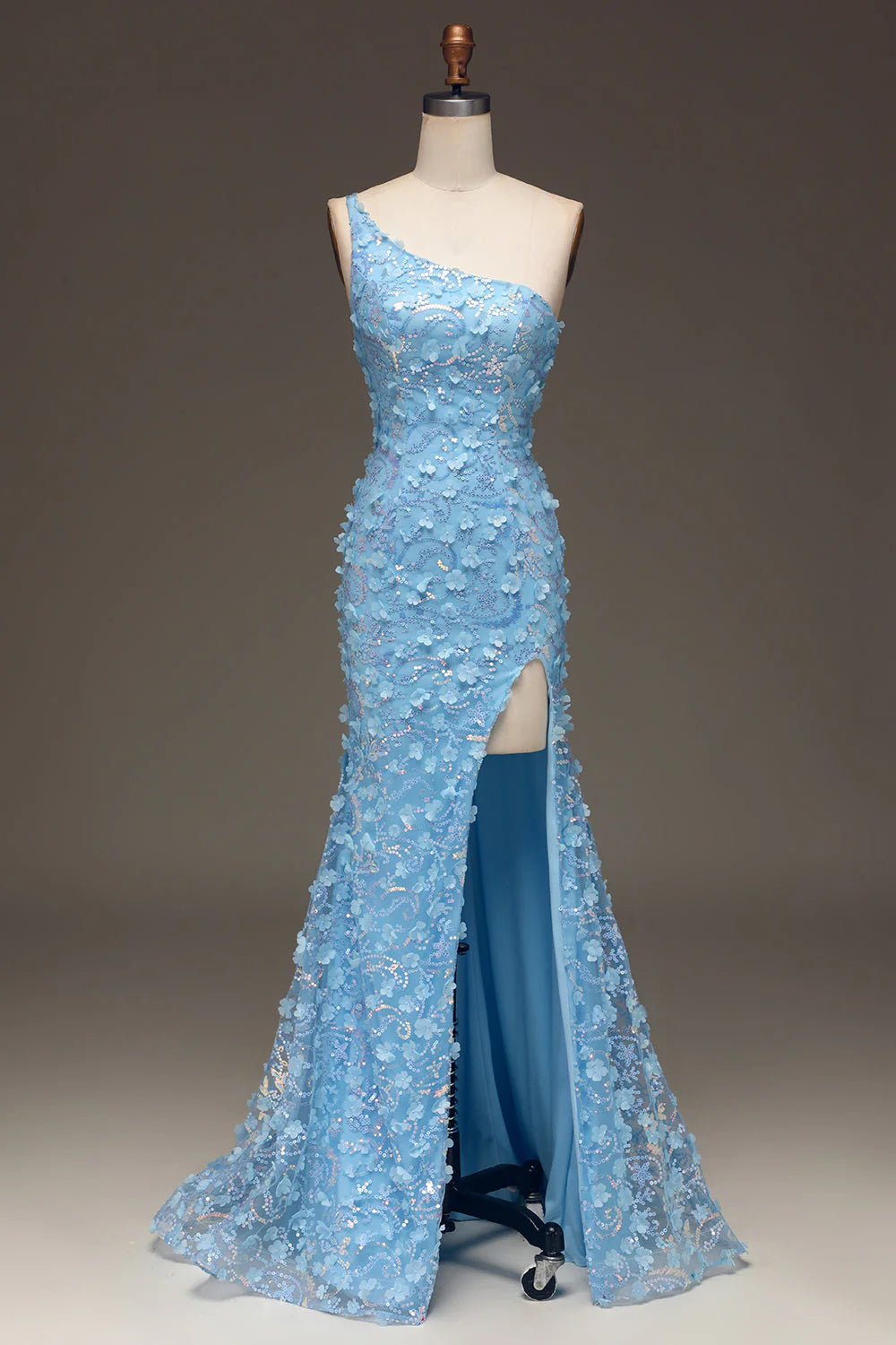 Light Blue Mermaid One-Shoulder Long Prom Dress With Detachable Skirt main image 1