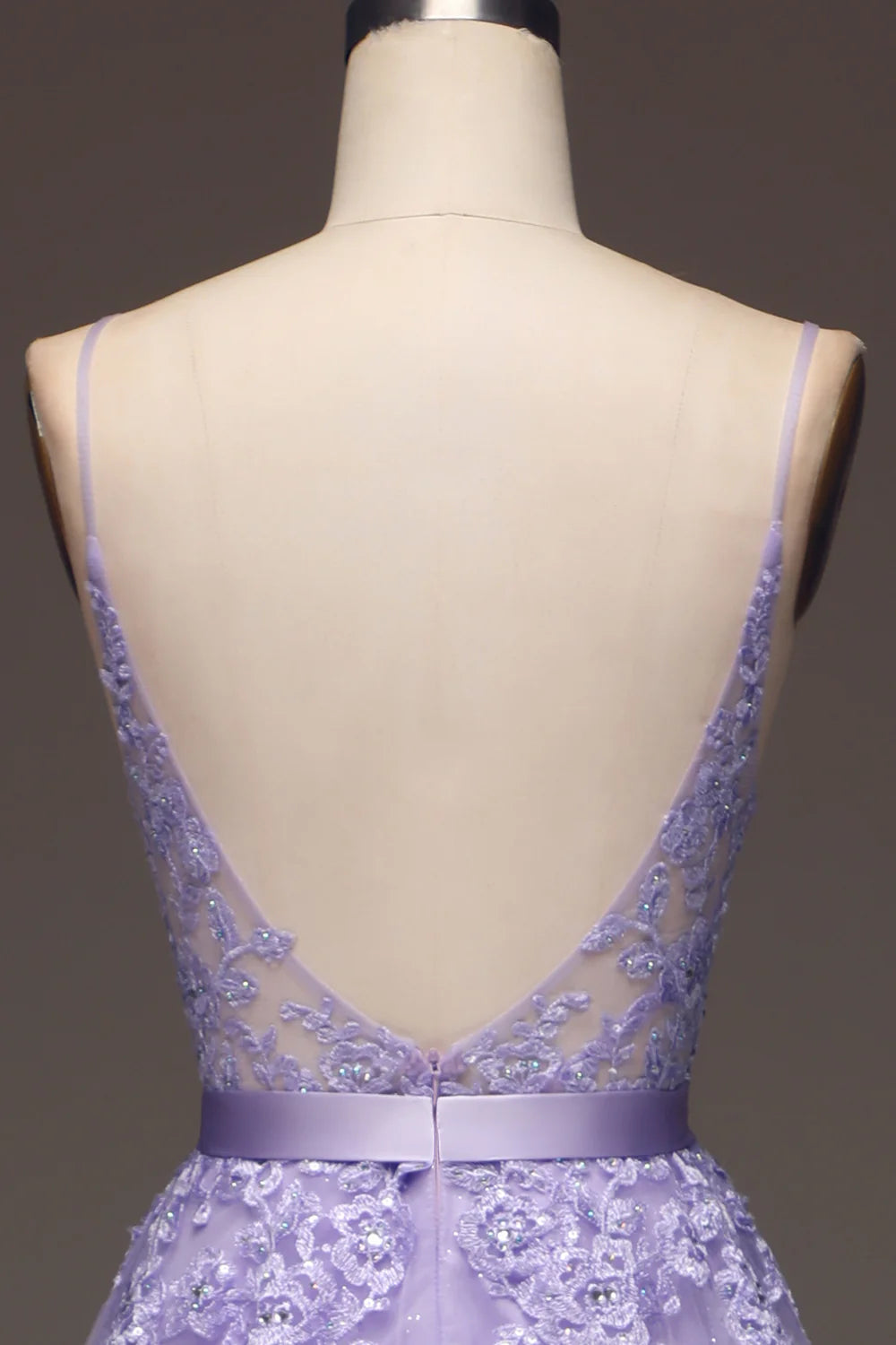 Amzcw Purple A-Line Spaghetti Straps Long Beaded and Tulle Prom Dress with Appliques
