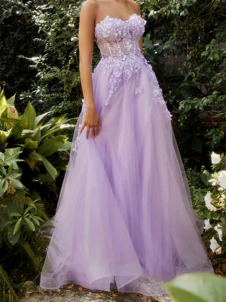 A-Line/Princess Sweetheart Short Sleeves Floor-Length Long Prom Dresses With Flowers