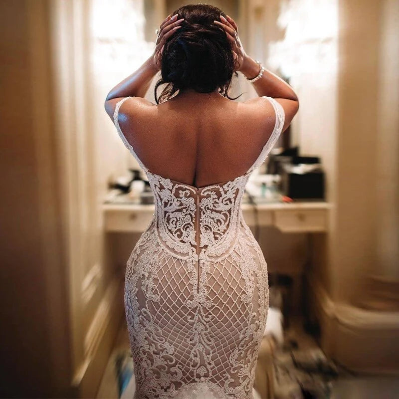 Mermaid Lace Off the Shoulder Tulle Sweetheart Wedding Dresses Bride Dresses