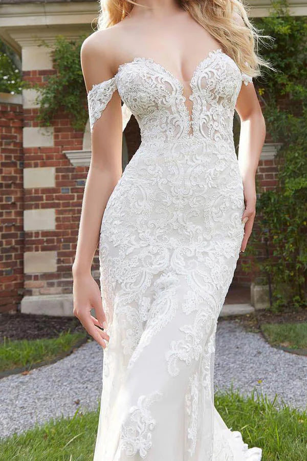 Mermaid Wedding Dresses Off The Shoulder Lace Sweep Train Zipper Up