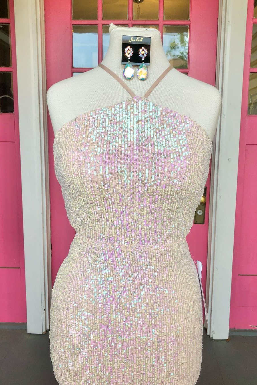 Arrival Halter Open Back Sequins Mermaid Prom Evening Dresses
