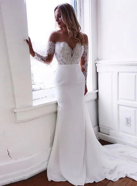 New Arrival Satin Long Sleeves Wedding Dresses Mermaid With Appliques