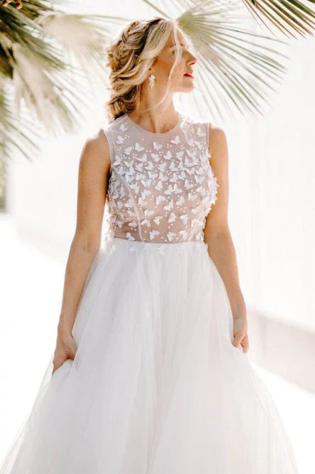 New Arrival Scoop Wedding Dresses A Line With Appliques Tulle