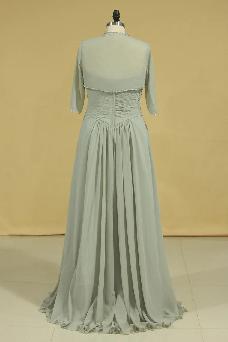 A Line Mother Of The Bride Dresses With Ruffles Chiffon Floor Length