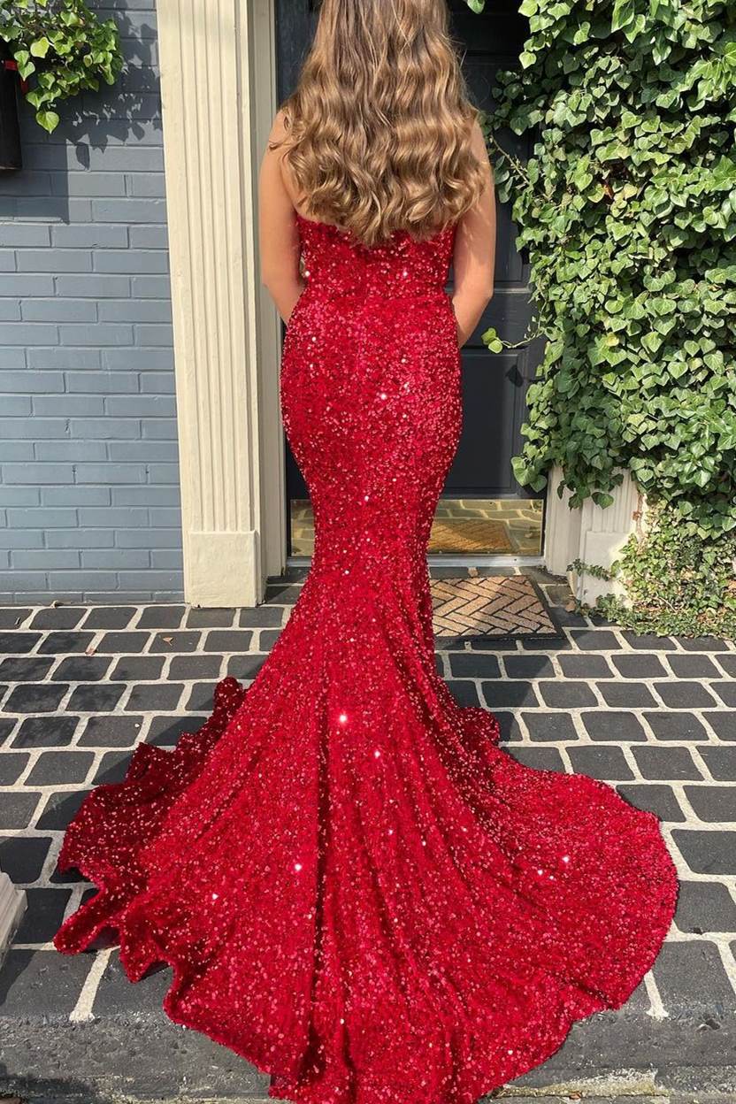 Prom Dresses Mermaid Sequins Strapless Sweep Train