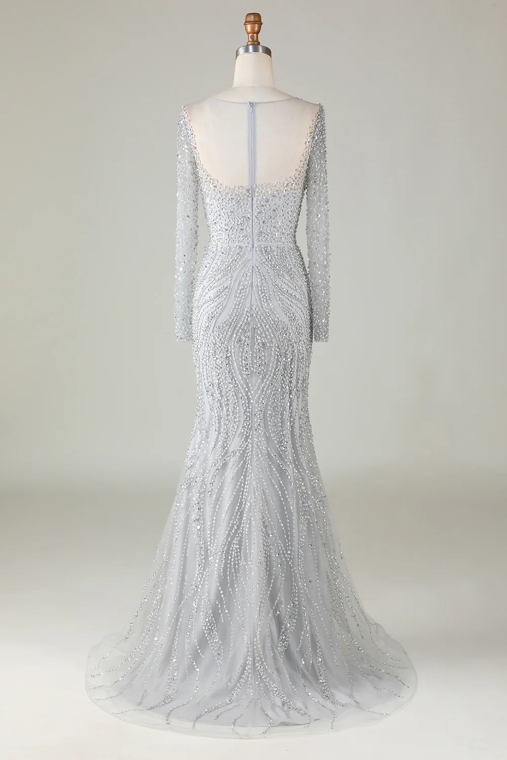 Amzcw Gorgeous Sparkly Grey Beaded Mermaid Long Prom Dress