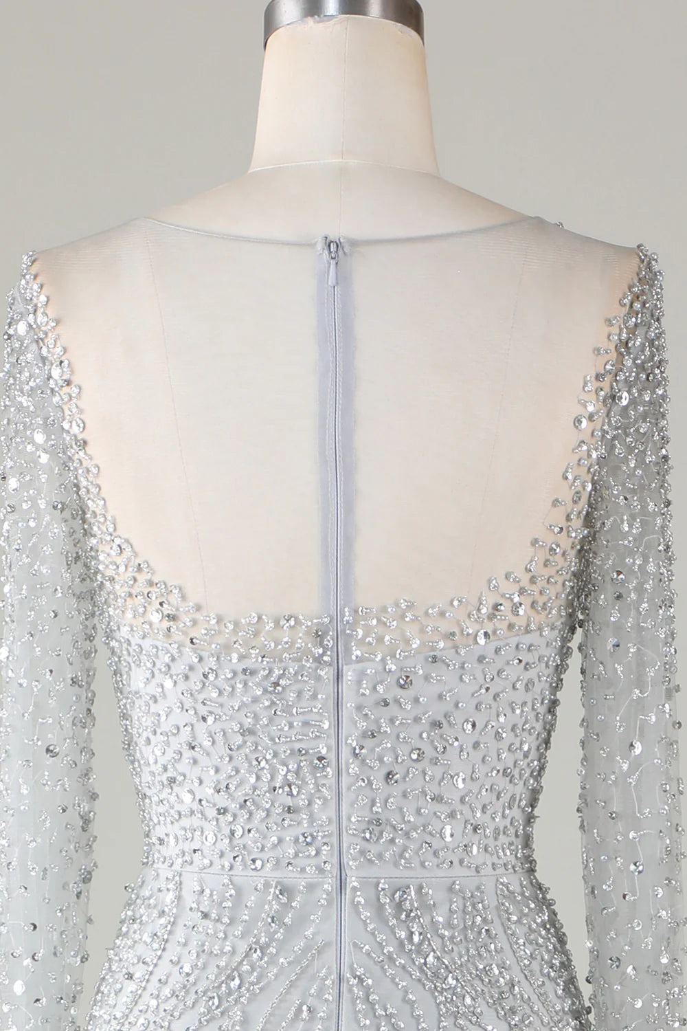 Amzcw Gorgeous Sparkly Grey Beaded Mermaid Long Prom Dress