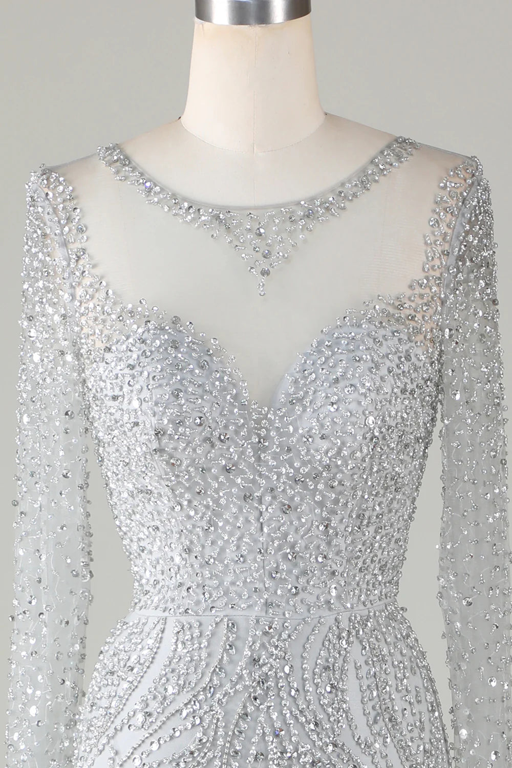 Amzcw Gorgeous Sparkly Grey Beaded Mermaid Long Prom Dress