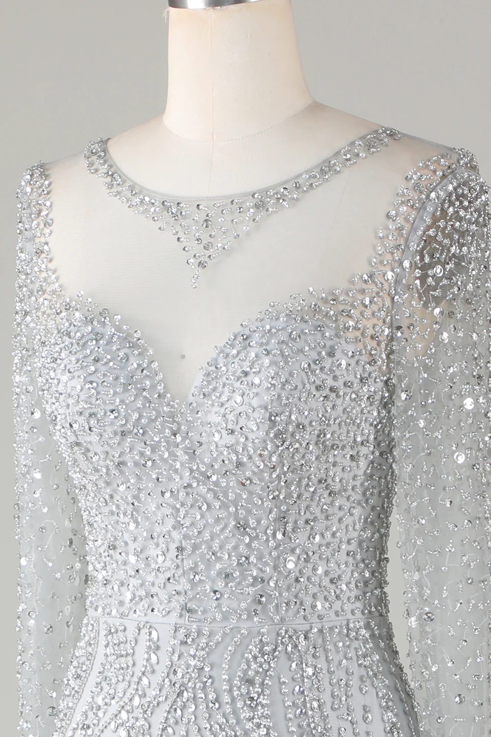 Amzcw Gorgeous Sparkly Grey Beaded Mermaid Long Prom Dress