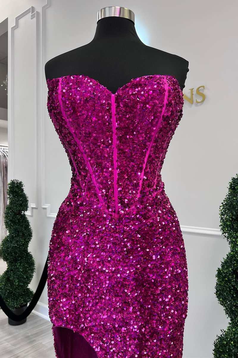 Sequins Sweetheart Floor-Length Mermaid Prom Dresses With Slit