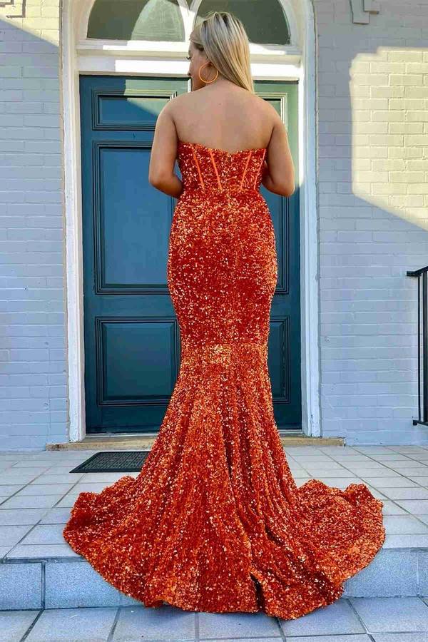 Sequins Sweetheart Floor-Length Mermaid Prom Dresses With Slit