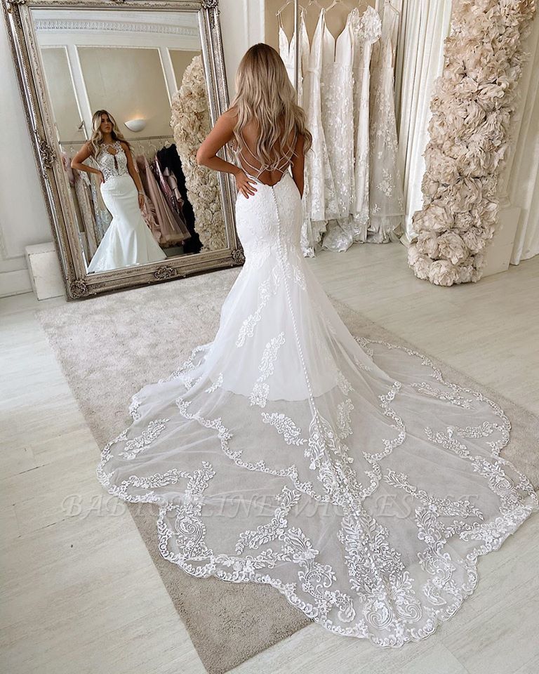 Mermaid Backless Wedding Dresses With Applique