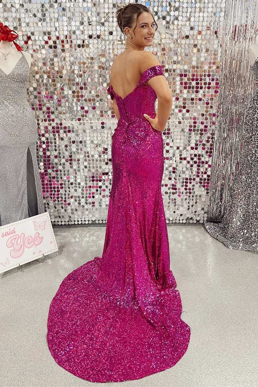Sexy Leg Slit Long Off-the-Shoulder Sweetheart Mermaid Black Prom Dresses