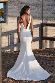 V Neck Sweep Train Mermaid Satin Wedding Dress