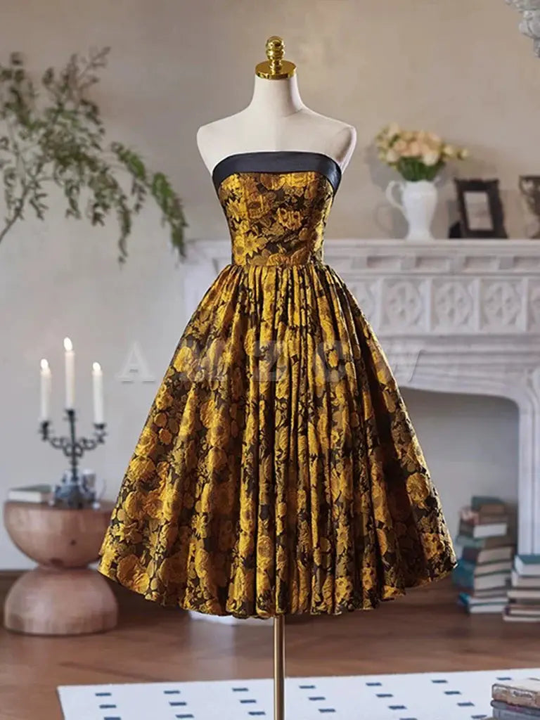 Amzcw Simple A-Line Satin Yellow Short Prom Dress Yellow Homecoming Dress prom dress in store 