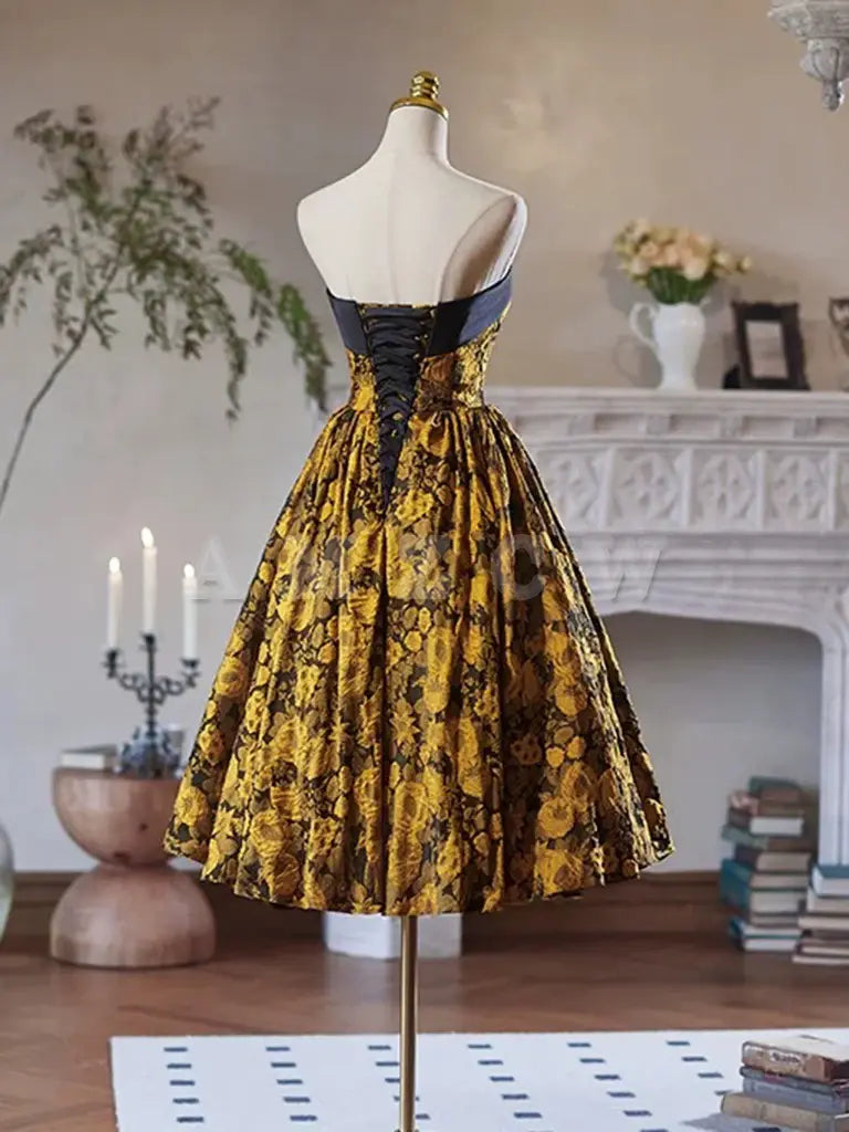 Amzcw Simple A-Line Satin Yellow Short Prom Dress Yellow Homecoming Dress prom dress in store 