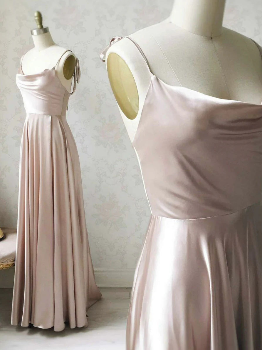 Amzcw Simple pink satin long prom dress satin evening dress stores with prom dresses