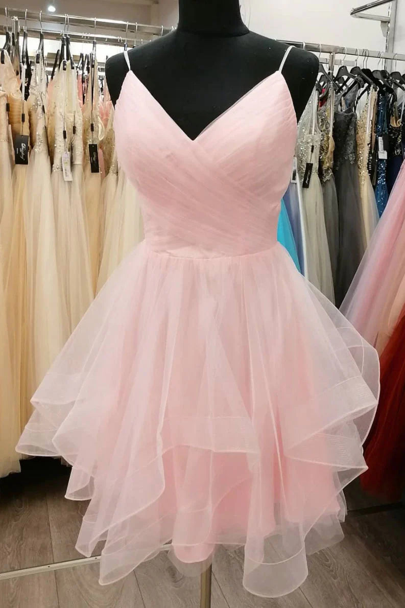 Amzcw Simple pink tulle short prom dress pink cocktail dress New Arriv