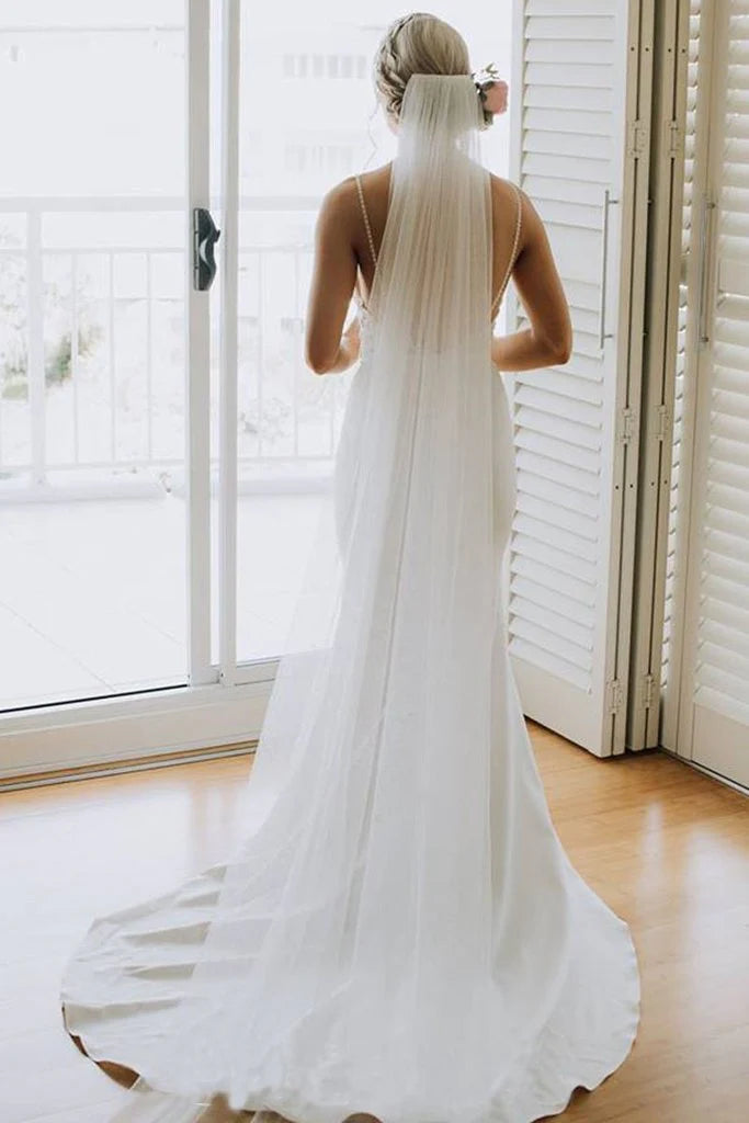 Spaghetti Straps Lace Country Wedding Dress Mermaid Backless Wedding Gowns