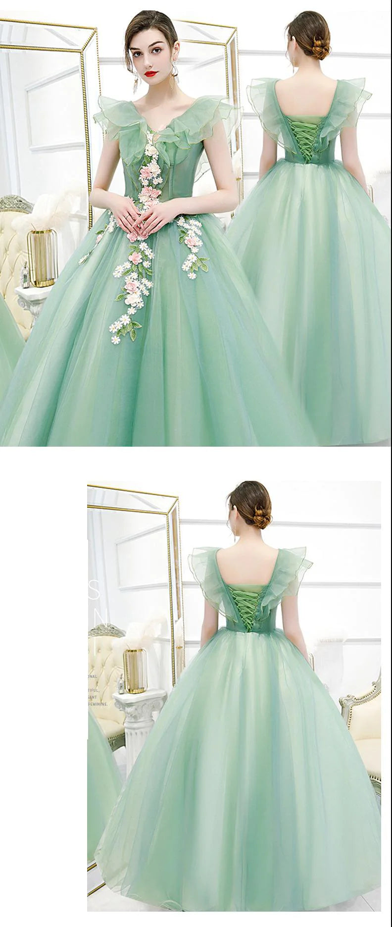 Stunning Off The Shoulder Ball Gown Quinceanera Dresses Tulle 3D Flowers Prom Dresses